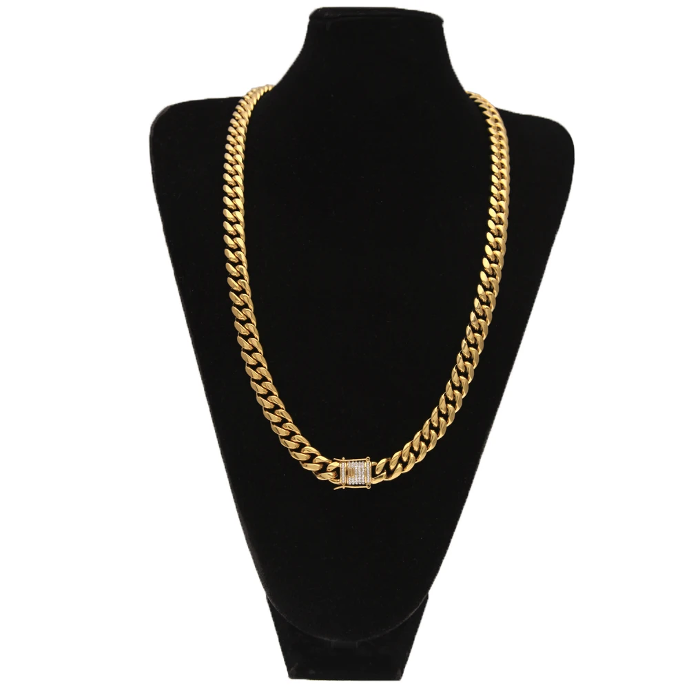 Мужская цепь 12 мм из нержавеющей стали в стиле хип хоп с золотым покрытием длиной