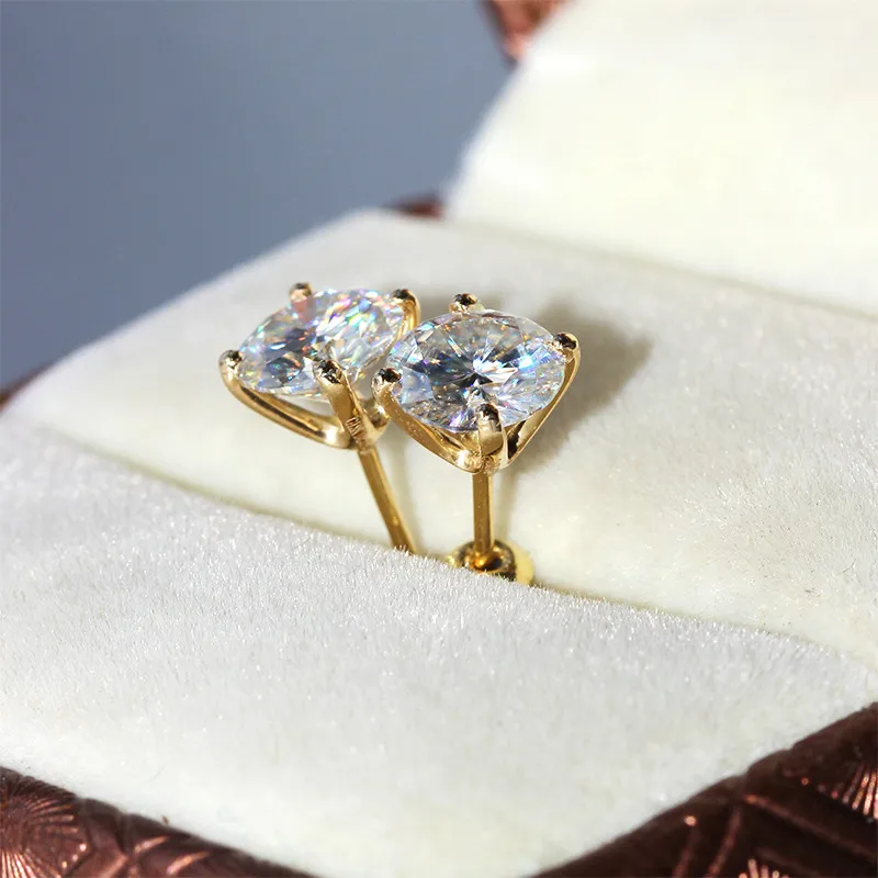 DovEggs 14K 585 Желтое золото F цвет серьги-гвоздики с муассанитом серьги для женщин Свадебные пуш-обратно 5 мм 5,5 мм 6 мм 6,5 мм 7 мм камень