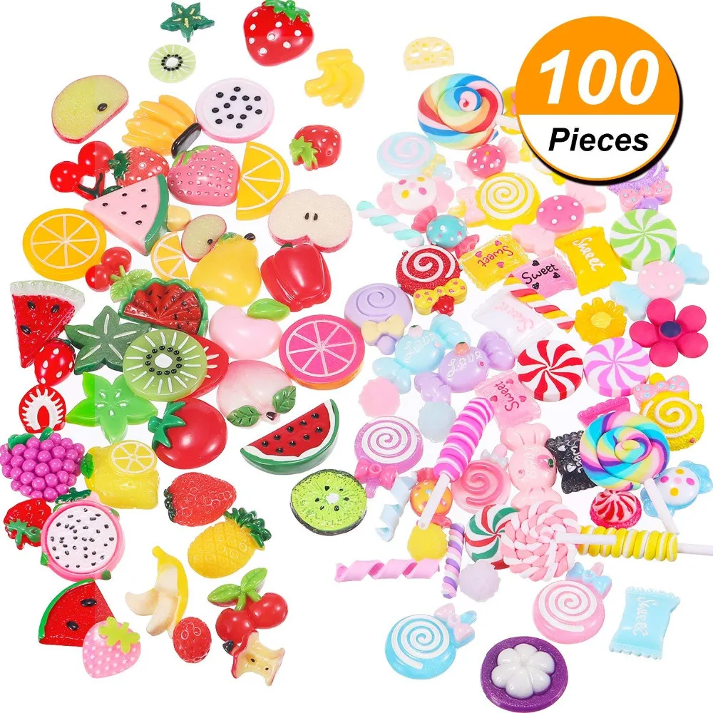 100 штук шармы слизи смешанные фрукты и Сладости Конфеты бусины для слаймов DIY