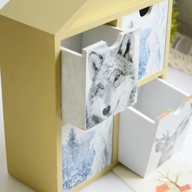 Настольный органайзер отсек для мозга модель дома деревянная коробка хранения