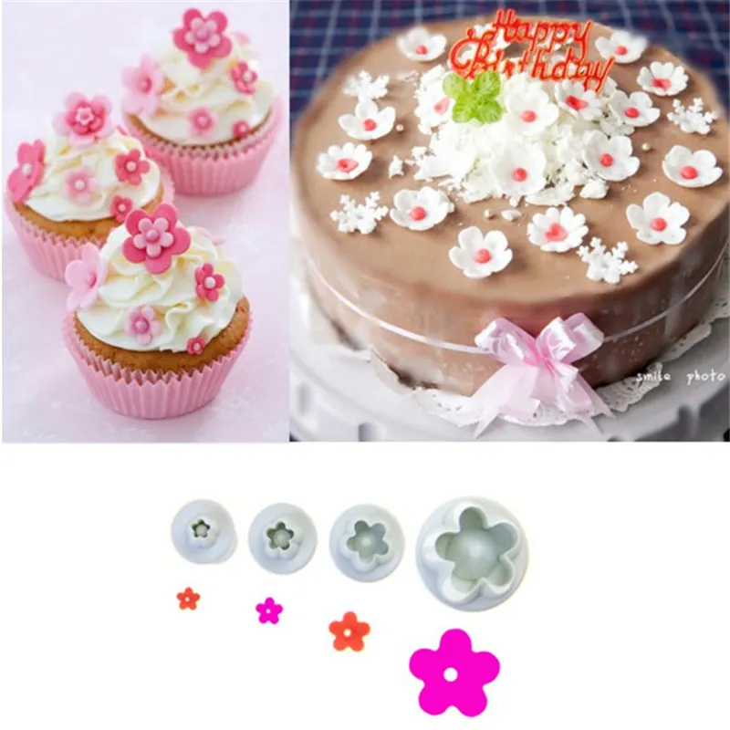 4 шт./компл. плунжерный резак для цветов сливы пластиковая Форма Sugarcraft помадка