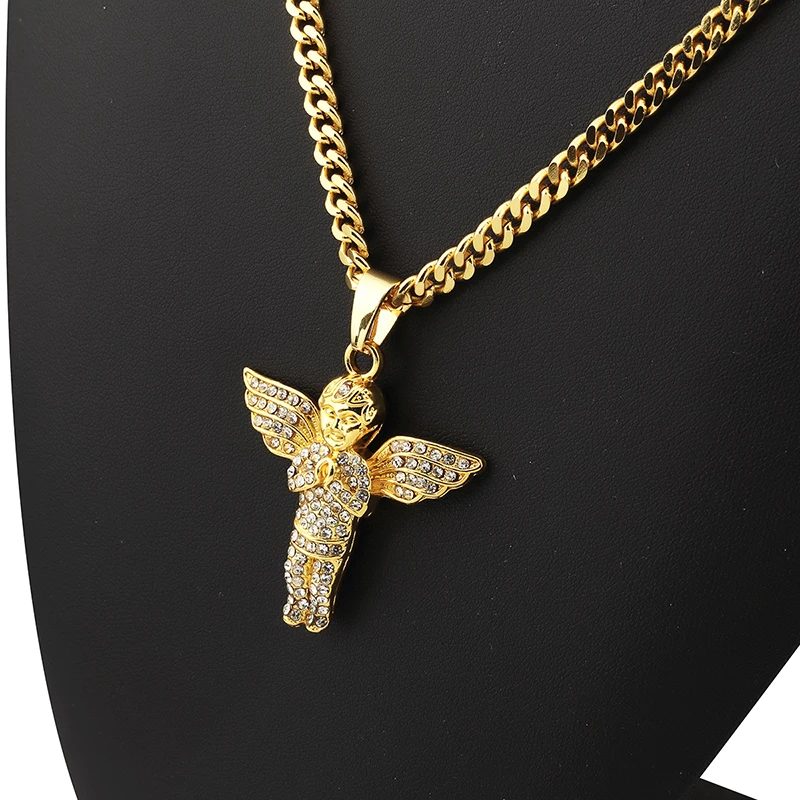 Золотое микро колье с ангелом для мужчин и женщин в стиле хип хоп Очаровательные