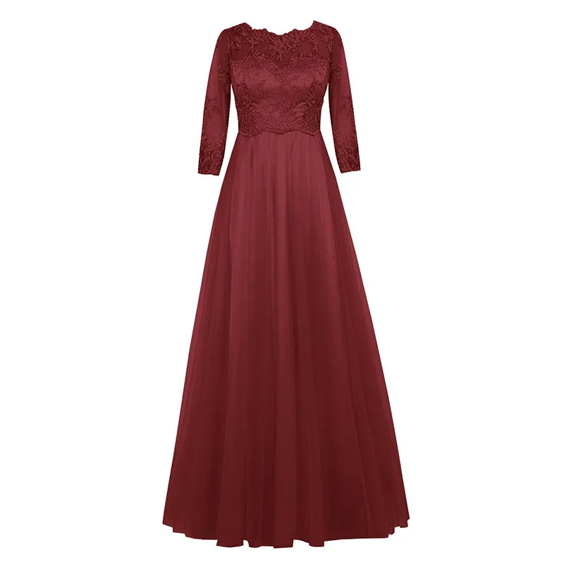 2019 Brown Long Sleeve Lace Evening Dress Vintage A-line Elegant Prom Dresses Formal Party Gowns Mother's | Свадьбы и торжества