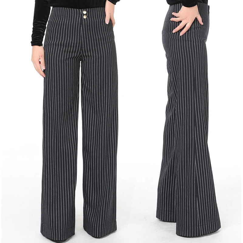 

Latin Dance Pants For Women Black Fashion Stripe Trousers Wide Legs Pant Tango Ballroom Dancing Clothes Practice Wear DNV10104