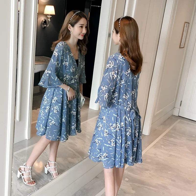 2019 Summer Three Quarter Sleeve Floral Lactation Dress Plus Size Postpartum Women Breastfeeding Chiffon Blouses Nursing Dresses |