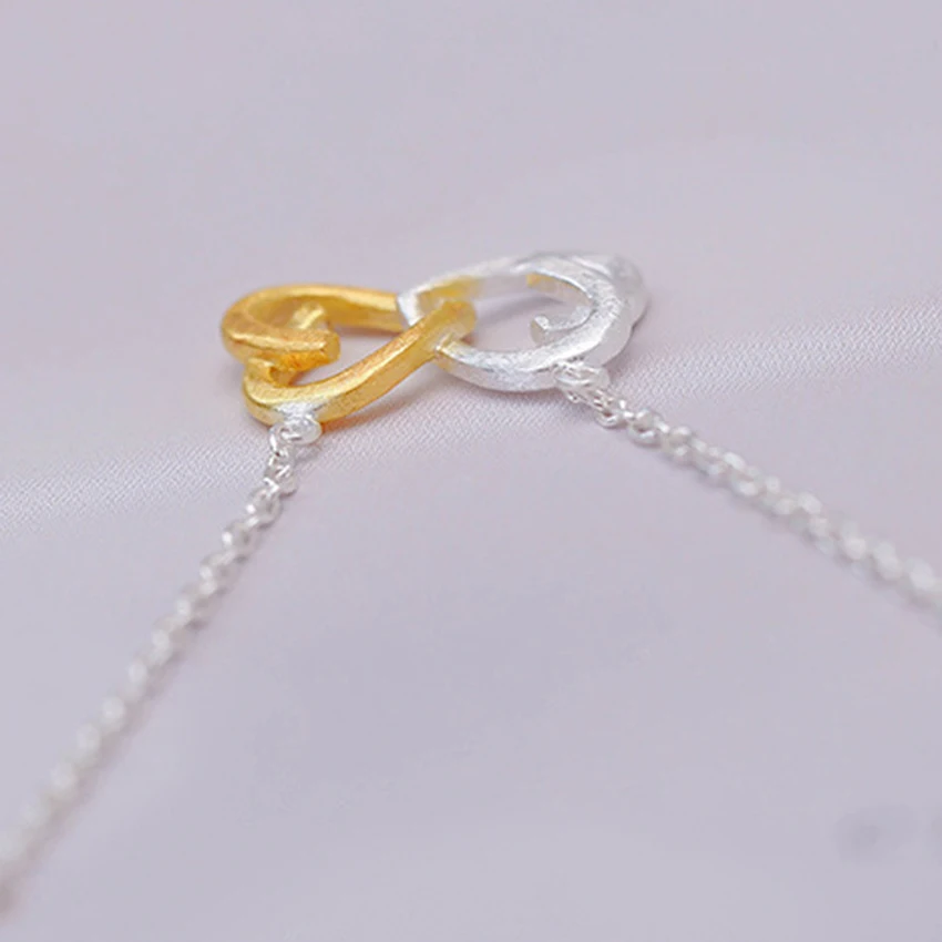 Kinitial New 925 Silver Double Heart Link Necklaces Infinity Kont Pendants Necklace Women Valentine Lover Gift Jewelry | Украшения и