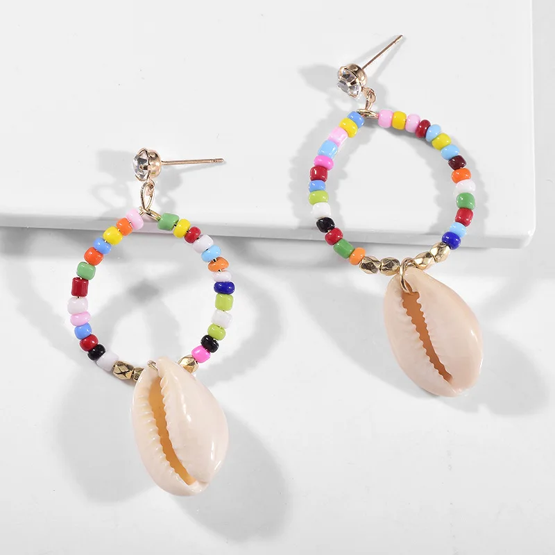 2020 Boho ZA круглые серьги-подвески в виде ракушек для женщин модные красочные