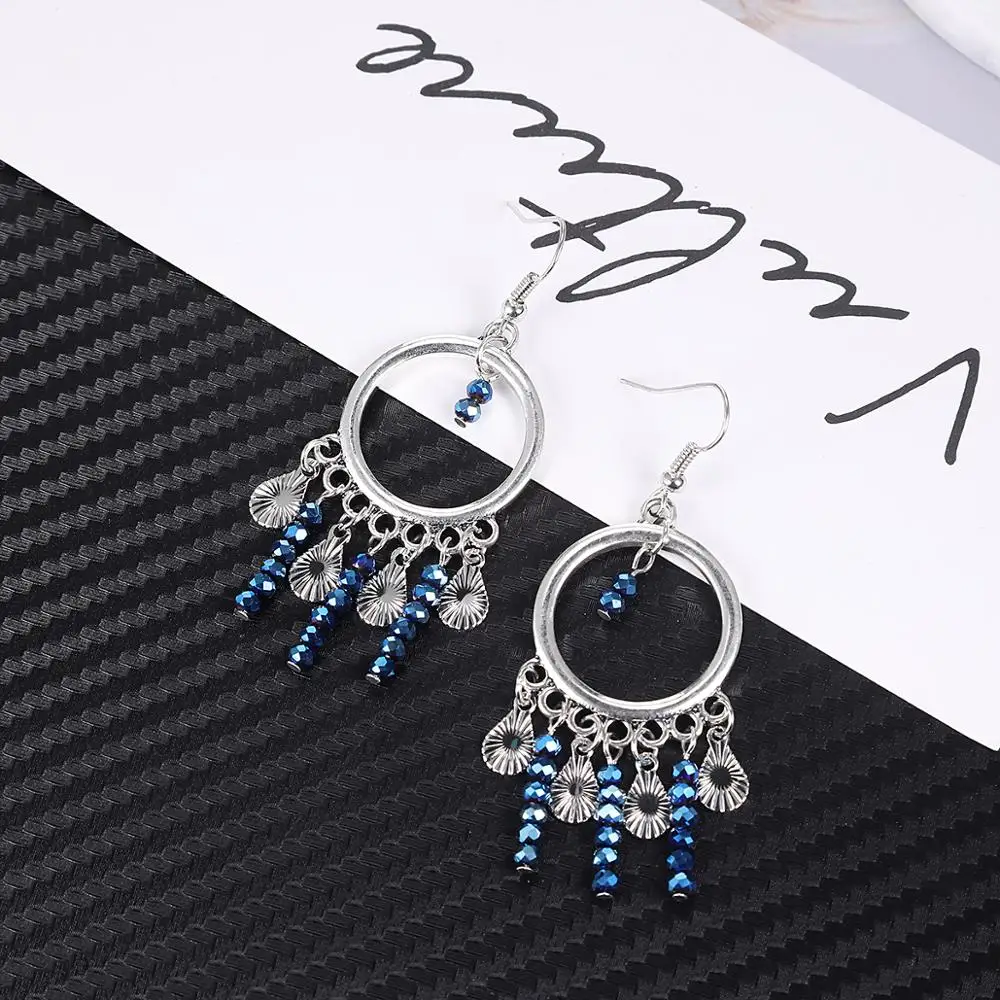 Сплав Круглый Кристалл бисер Кисточка Серьги для женщин 2018 массивные ювелирные