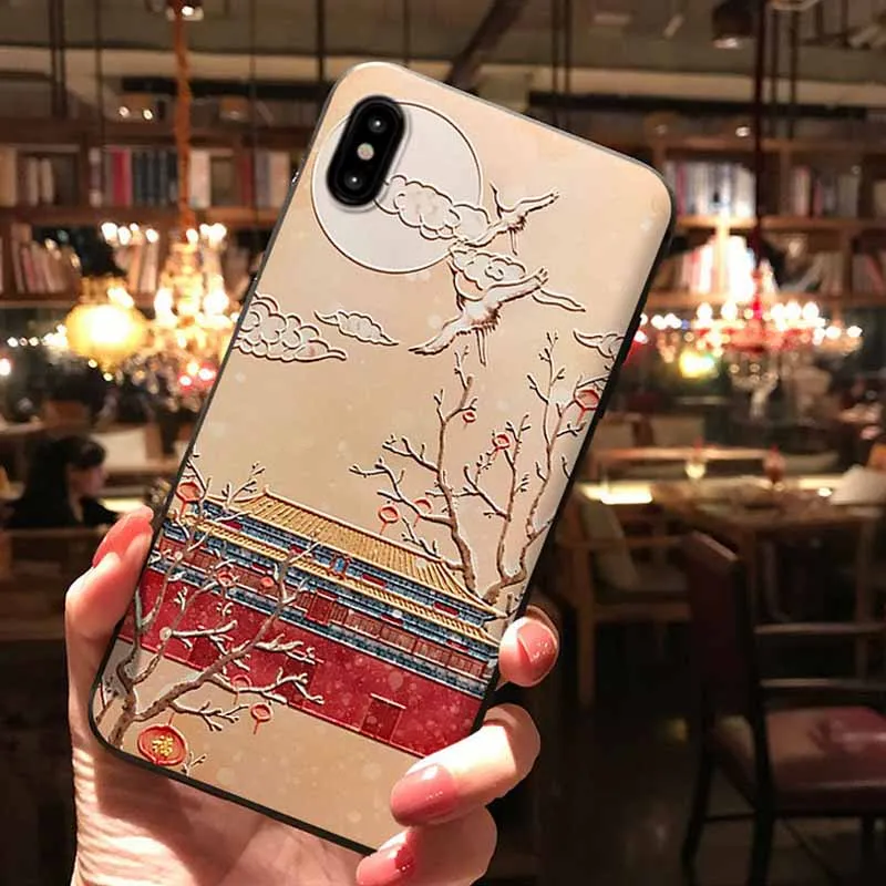 JIBAN Винтаж китайский стиль Запретный город тиснением телефон чехлы для iphone X XS XR