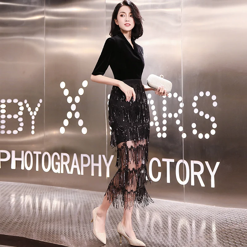 Weiyin 2019 короткое элегантное вечернее платье с v-образным вырезом Vestido Вечерние