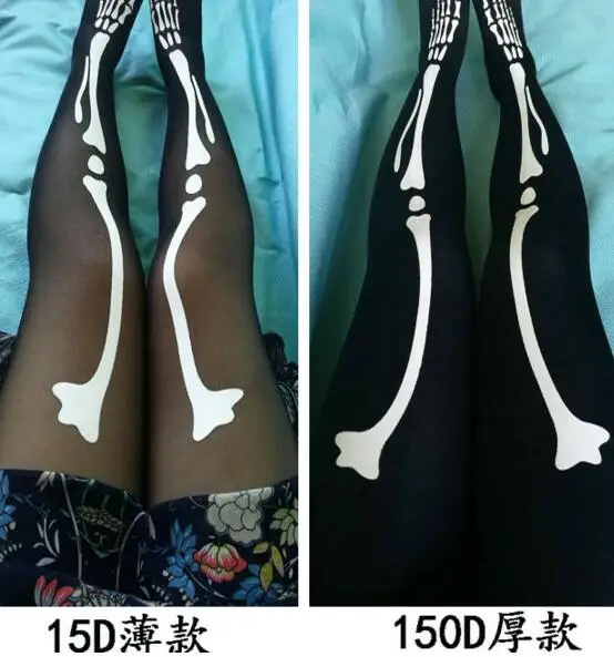

Japan Harajuku 15D/150D Black Pantyhose Bones Skull Tights Sexy Pantyhose Women Halloween Silk Stockings Punk Rock Style Medias
