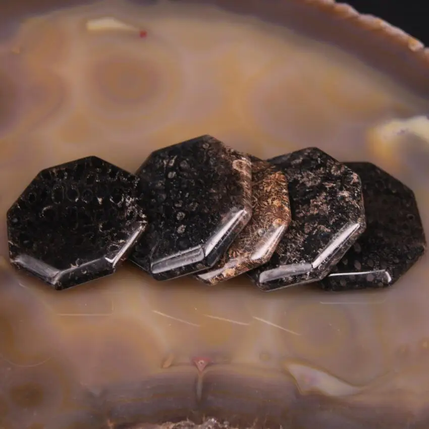 Новинка! 5 шт. ограненная восьмиугольная плита Подвески черный коралловый нефрит