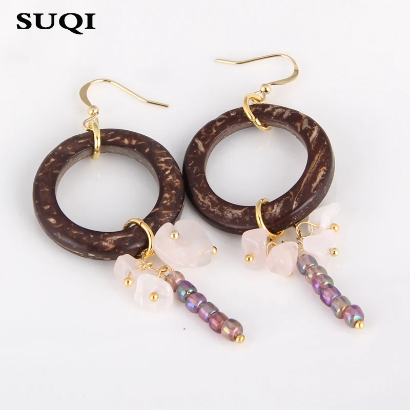 SUQI женские серьги из нержавеющей стали с кокосовой скорлупой корейские модные
