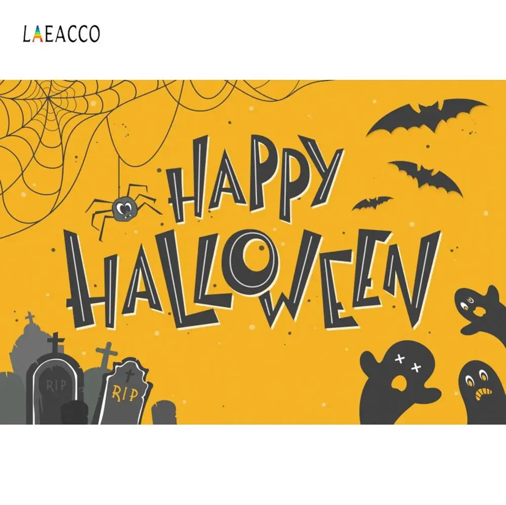 Laeacco фотографии Фоны с надписью Happy Halloween паук чистая летучей мыши могила баннер