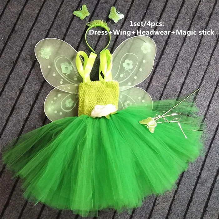 1 компл. Косплэй Tinkerbell волшебная фея-пачка Наряжаться принцессы Праздничное платье для девочки платье для дня рождения зеленый Детский костюм для Хеллоуина с крыльями - Цвет: 1set