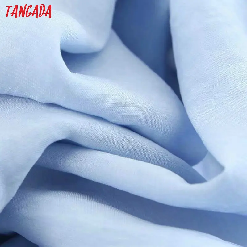 Tangada романтичная блузка голубая блузка синяя блузка блузка с объемными рукавами объемные рукава блуза с бантом блуза оверсайз офисный стиль элегантная блуза шелковая блузка SL62