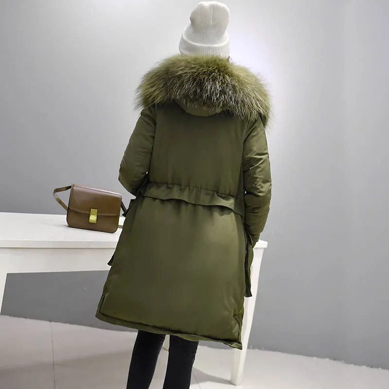 Женский пуховик 2018 большой натуральный мех енота зимняя куртка с воротником