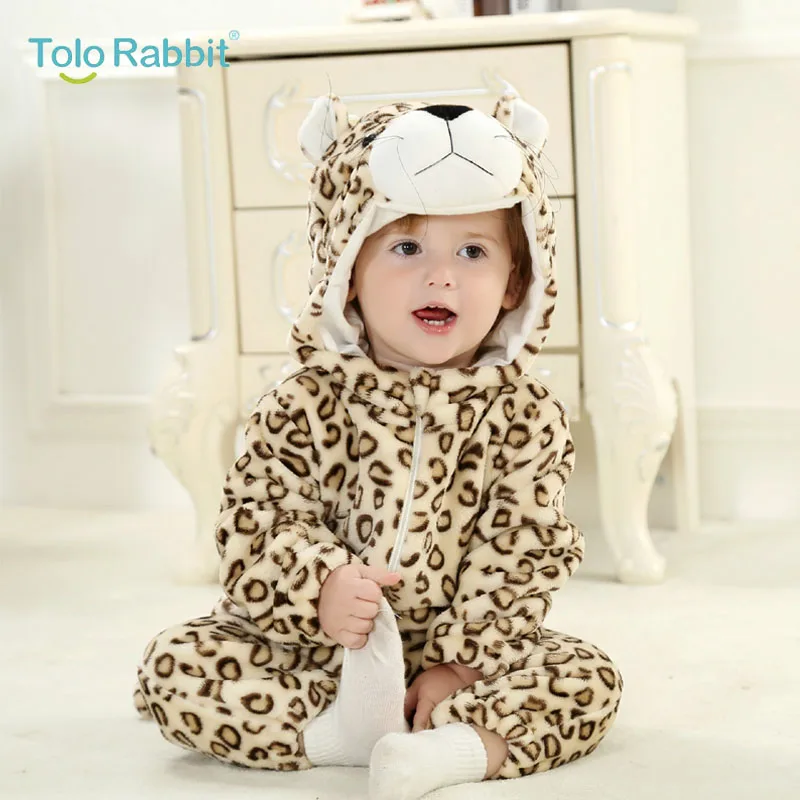 Baby Cartoon Rompers Newborn Hooded Toddler Clothing Boys Girls Minions Animal Jumpsuit Playsuit Costume Flannel Baby Rompers - Цвет: Gold Leopard