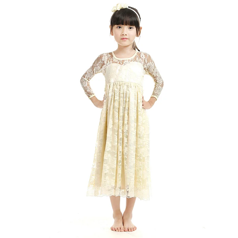 

Kaiya Angel Factory Wholesale Lace Girl Dress Full Length Wedding Dress Boutique Girl Clothing Flower Lace Dress With Bow