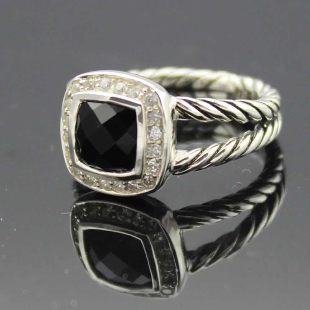 925 Sterling Silver Amethyst Black Onyx Blue Topaz Citrine Sapphire Garnet  Peridot White Agate Morganite 7MM Ring Women Ring