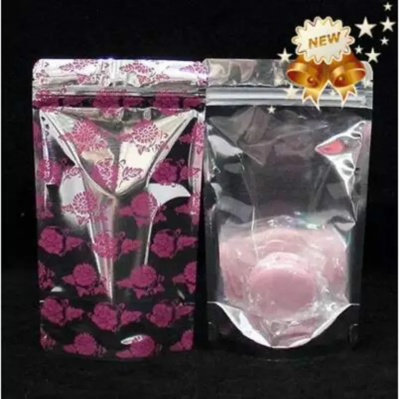 

Ferimo 50pcs Pink/Green flower zipper stand up pouch Baking biscuit snack food gift packing bags small plastic bags