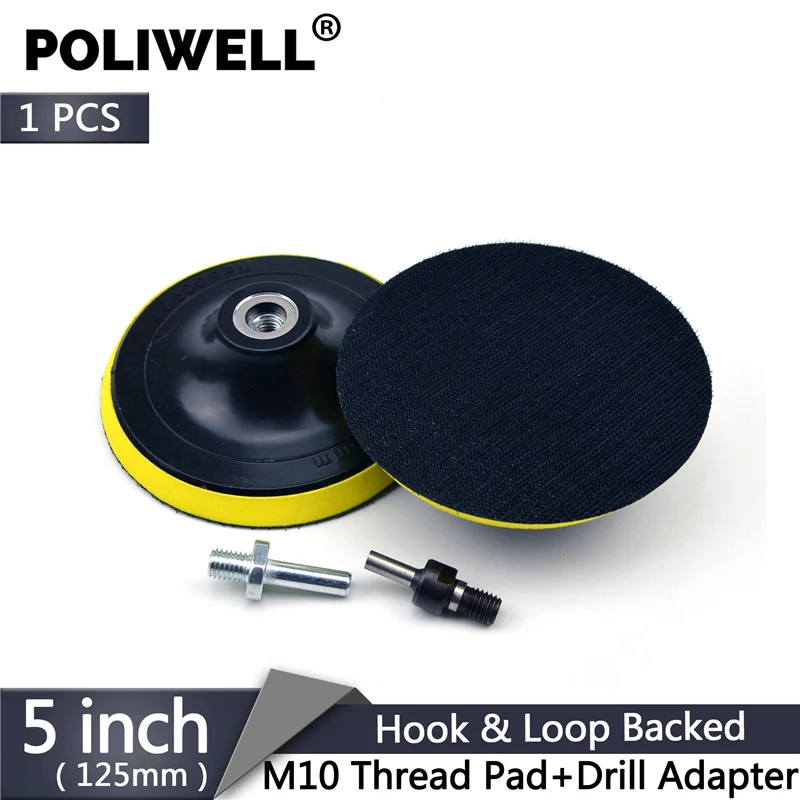POLIWELL 5 дюймов крюк и петля Резервное копирование Шлифовальная прокладка M10 нить