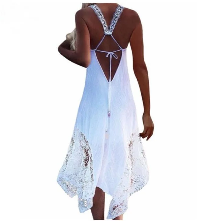 Fashion Women Party Dress 2018 Sexy lace halter Sleeveless beachwear Summer Female swing backless sundress Plus Size 5XL | Женская