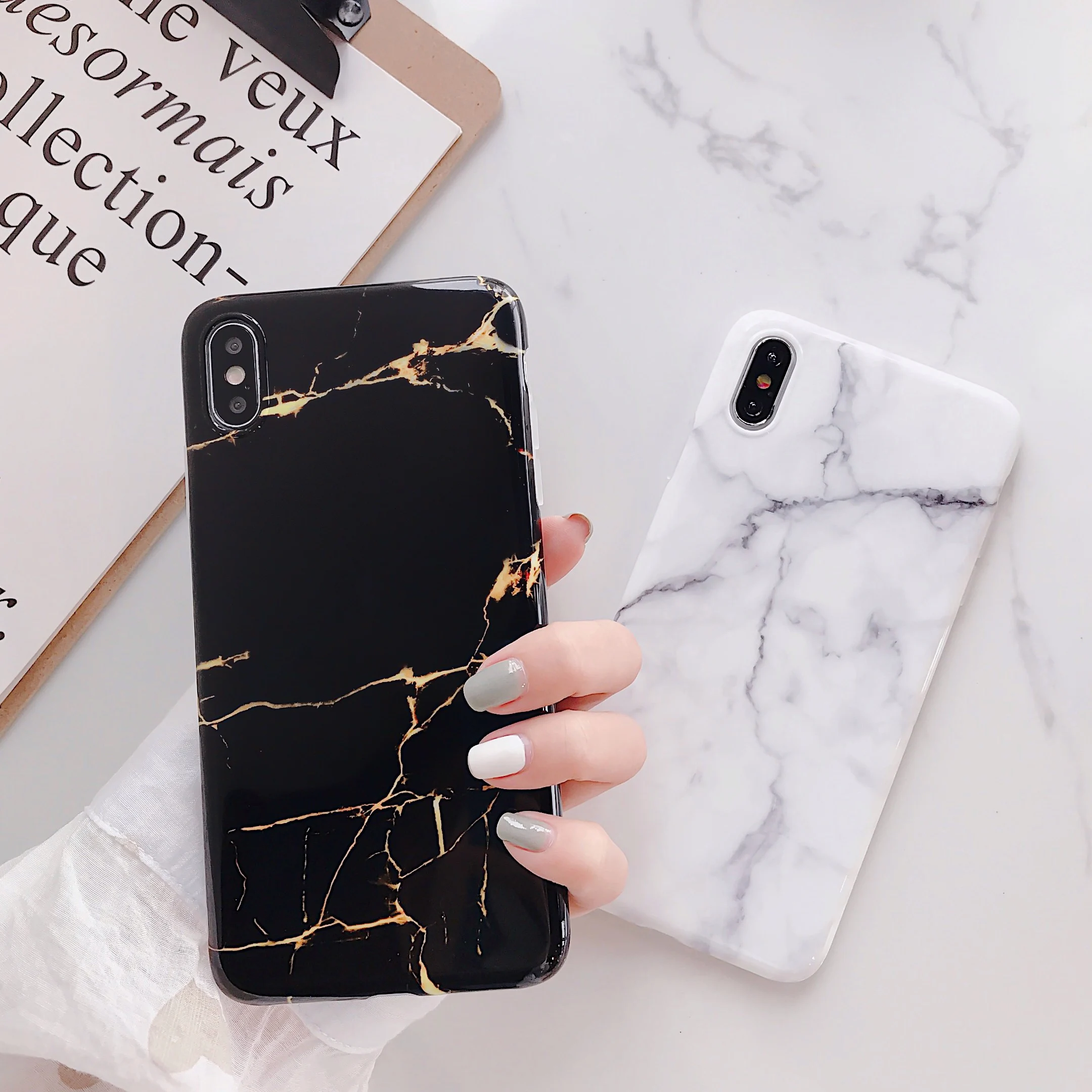 Popular Fashion Glossy Light Pink Blue White Black Marble Phone Cases Cover for iPhone 7P 6 6S 7 8 Plus XS Max XR X Coque Fundas |