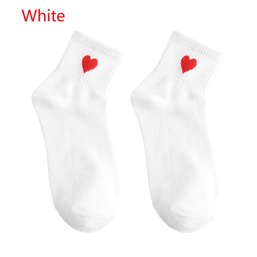 white 1 пара Новые милые носки Kawaii женские красное сердце шаблон мягкие дышащие хлопковые носки до лодыжки Повседневные Удобные носки весенний стиль - Цвет: white
