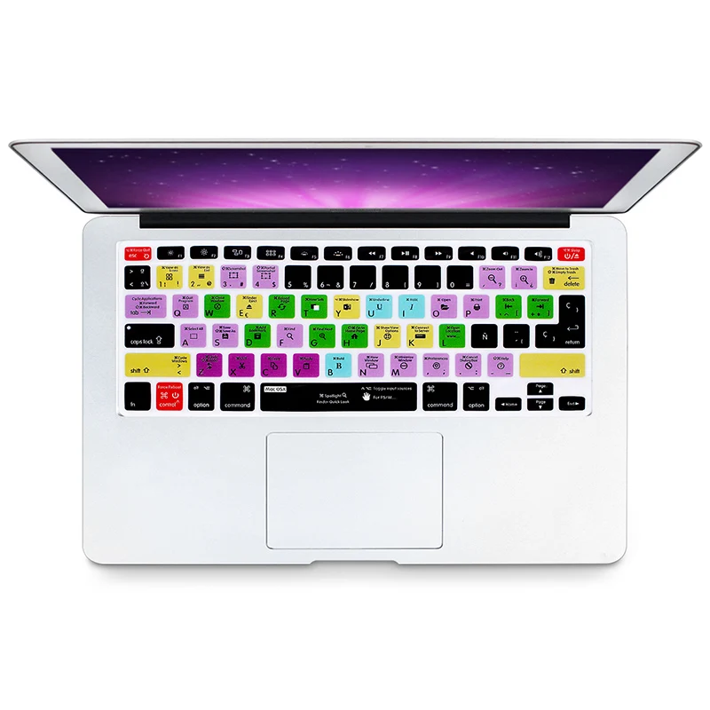 For Mac OSX Spanish Shortcuts Function Silicone Keyboard Cover Protector Keypad Skin Air Pro Retina 13&quot15&quot17&quot EU/US |