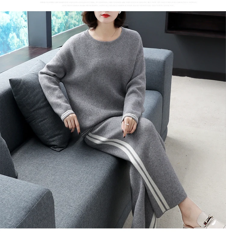 Women sweater suit and sets Casual Knitted Sweaters Pants 2PCS Winter Ladies Trousers+Jumper Tops Clothing Set | Женская одежда