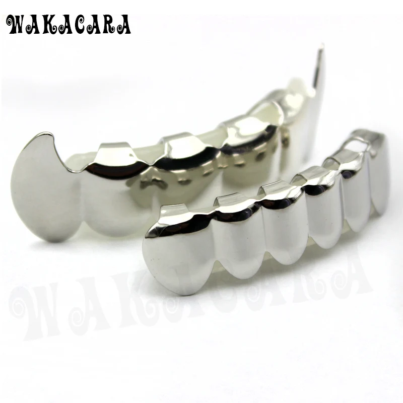 WAKACARA посеребренный хип-хоп ЗУБЫ GRILLZ верхний и нижний гриль набор с силиконовыми