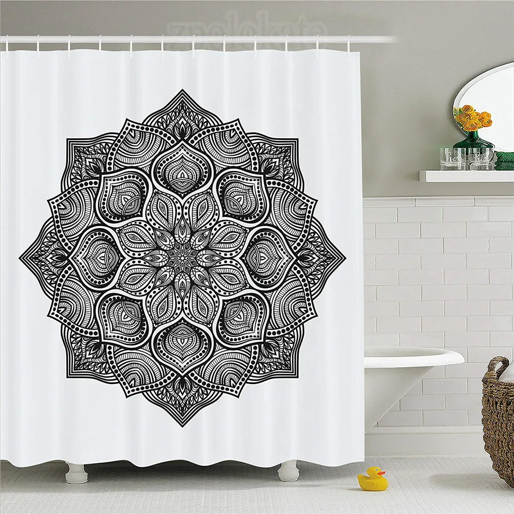 Мандала Декор занавеска для душа концентрическая вихревая как монохромная