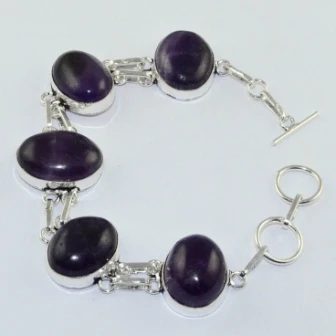 

Amethysts Silver Overlay on Copper Bracelet , 21.6 cm, B1849