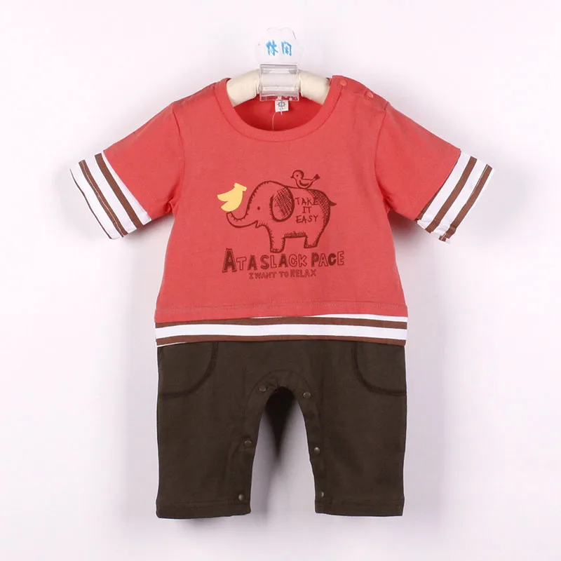 Комбинезоны детские хлопковые одежда для ползания с принтом слона рукавом до