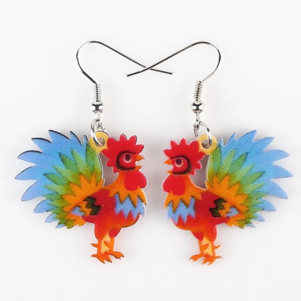 Bonsny Drop Chicken Earrings Acrylic Pattern Long Danlge Brand Charm Animal New 2016 Fashion Jewelry For Women | Украшения и