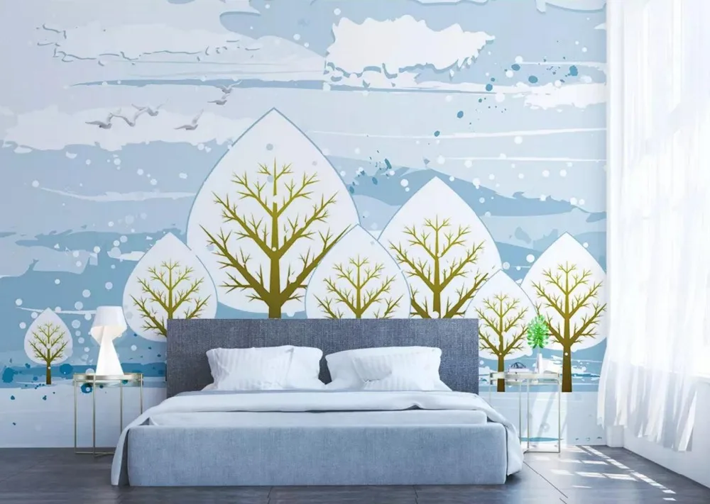

[Self-Adhesive] 3D Snow Tree Forest Sky 4 Wall Paper mural Wall Print Decal Wall Murals