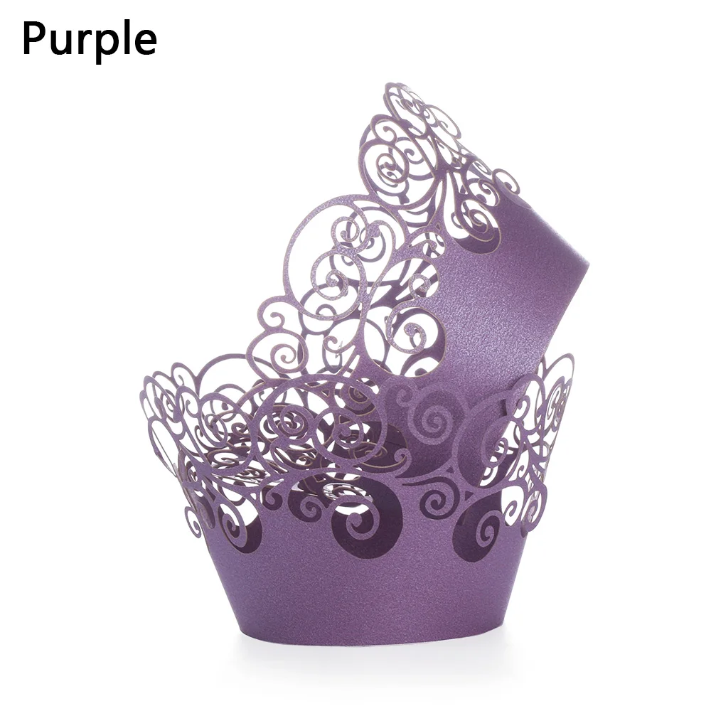 purple Style1 12 шт. маленькая лоза кружевная лазерная резка обертка для кексов форма для порционной выпечки полый бумажный торт чашка DIY для выпечки фонданта кекс Прямая поставка - Цвет: purple Style1