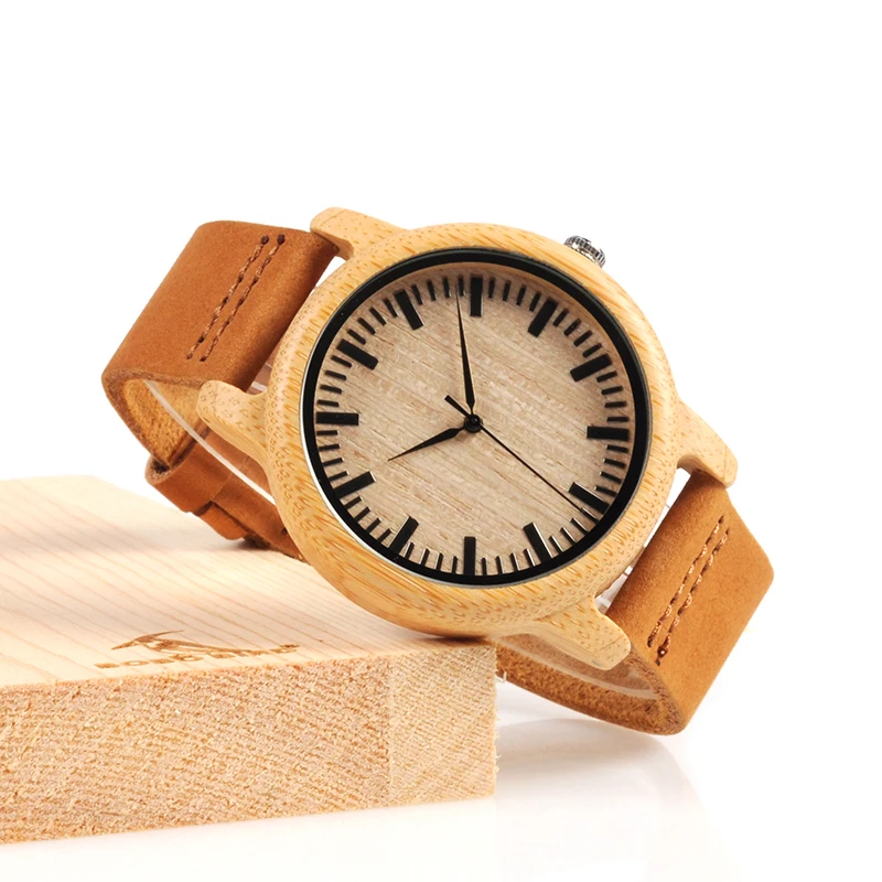 

BOBO BIRD Luxury Brand Watch Men Genuine Leather Strap Natural Bamboo Wristwatches relogio masculino B-A16