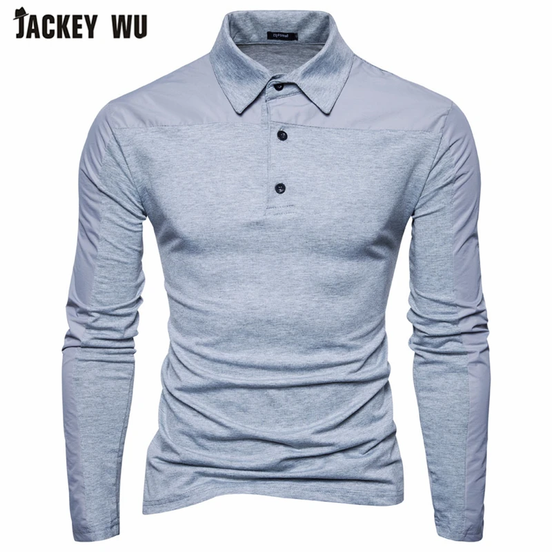 Бренд JACKEYWU, мужские рубашки поло,, модные, одноцветные, с длинным рукавом, хлопковые, дышащие, тонкие, мужские Поло, повседневные, Camisa Polo