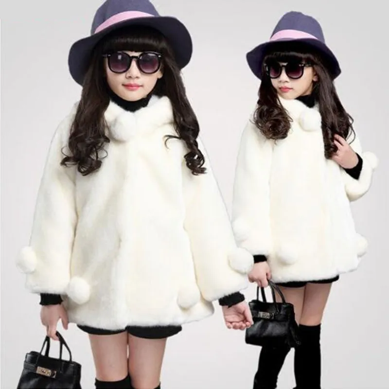 2018 Girls Thick Fake Fur Warm Jacket Imitation Rabbit Hair Outwear Children Faux Coat Teenage Hooded Overcoat QV126 | Детская одежда и