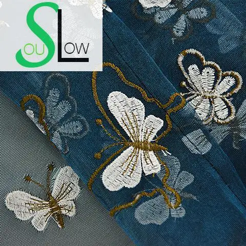 Пасторальные шторы с вышивкой Slow Soul Синие Бабочки занавески для спальни гостиной