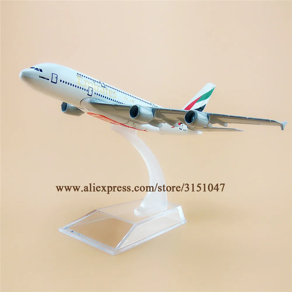 Модель самолета Air Emirates A380 Airlines Airbus 380 Airways 16 см модель из сплава металла с