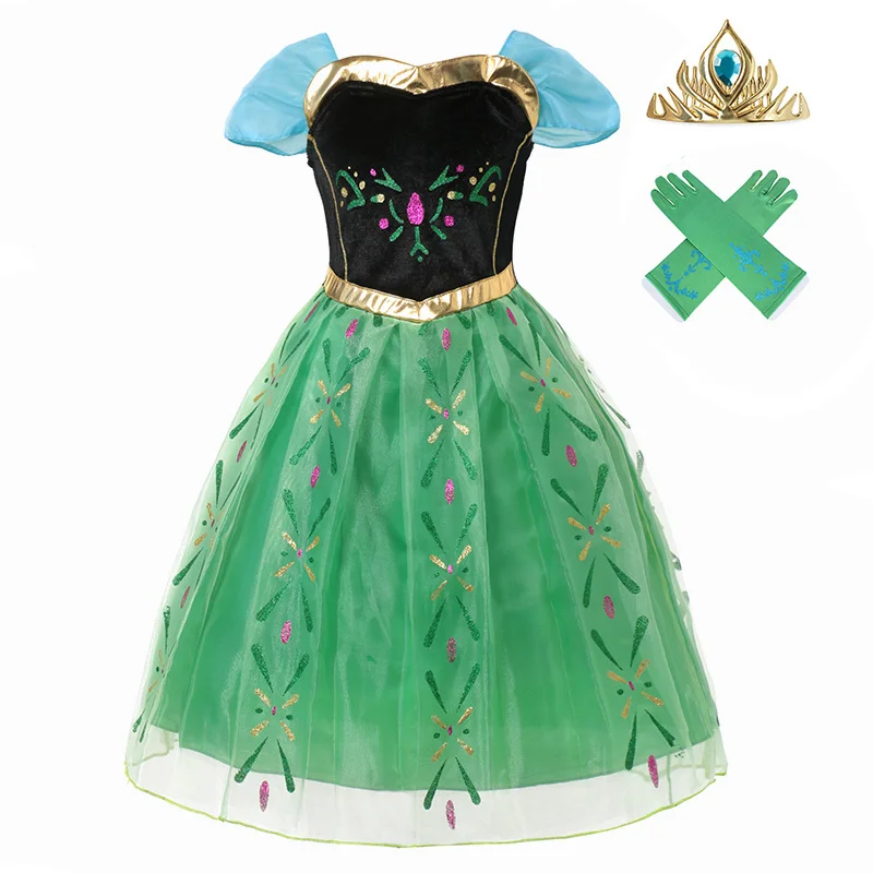 4Pcs Anna Set-3 PaMaBa/блестящие детские платья принцессы Эльзы для девочек с накидкой; Детский карнавальный костюм Анны на день рождения; вечерние платья - Цвет: 4Pcs Anna Set-3