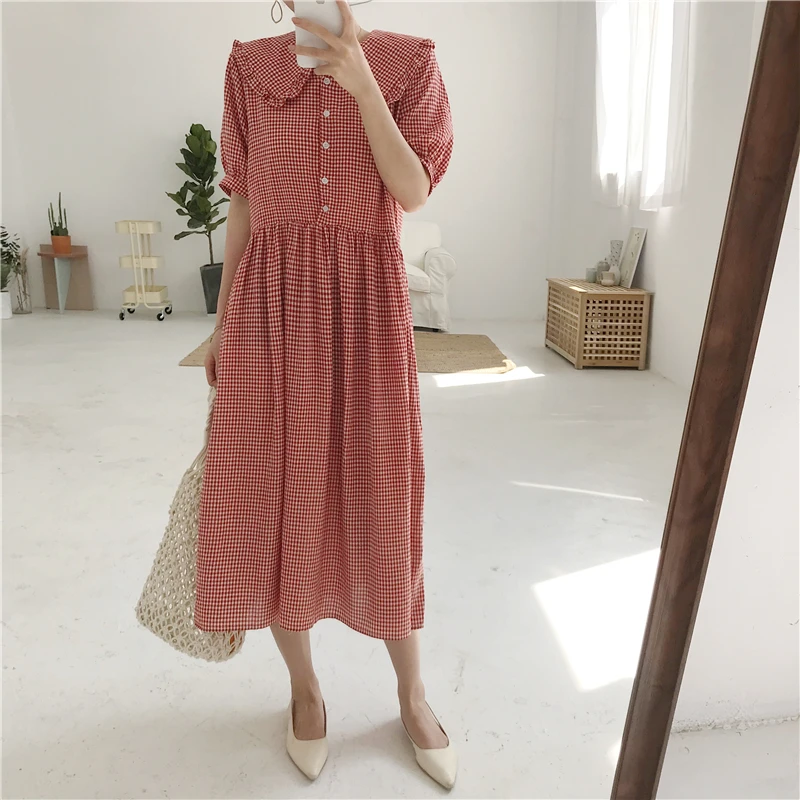 Hzirip Корея Style2018 Лето Для женщин элегантный плед милое платье отложным воротником