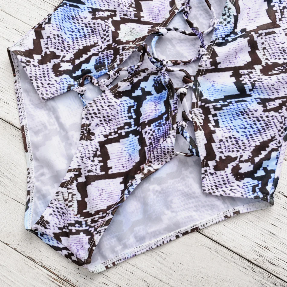 Серпантин печати Трусики бикини купальник боди Высокая Талия Купальники для