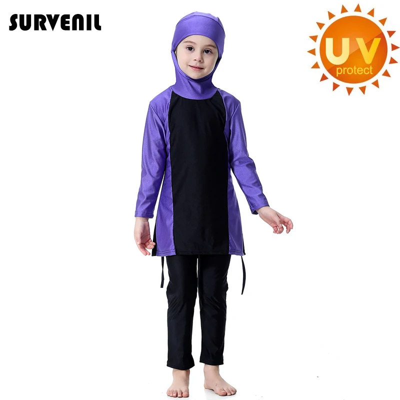 

muslim swimwear baby teenages girl islamic swimsuit for kids long sleeves hijab swim wear girls modest bathing swimming suits