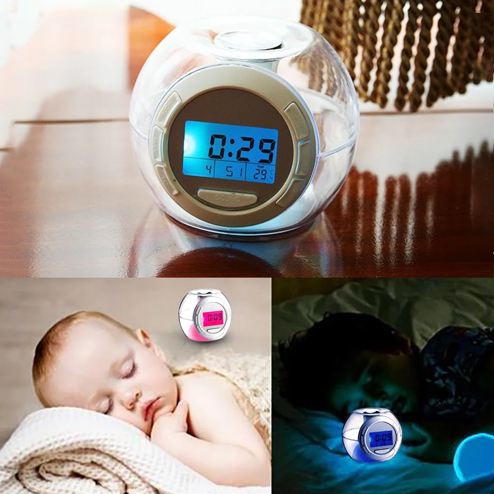 Милый светодиодный Будильник детские настольные часы 7 цветов меняющие цвет