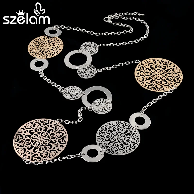 

Szelam Vintage Jewelry Long Statement Necklace 2019 Gold Color Flower Women Necklaces & Pendants Collares SNE150001