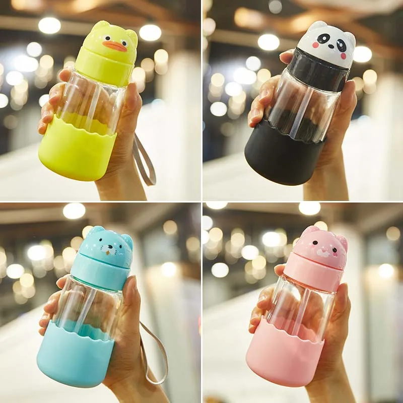 Детская бутылка для воды кормления детей мультяшная стеклянная чашка откидная